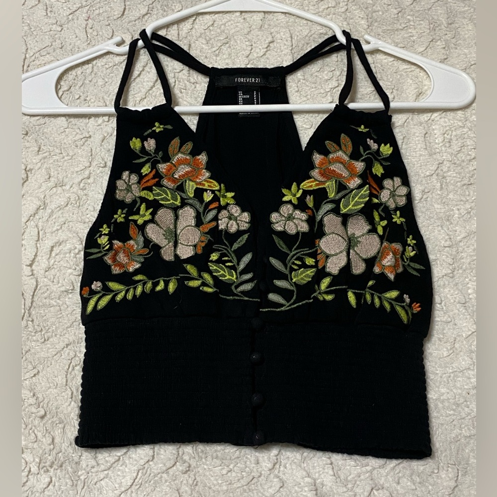 Forever 21 Small Embroidered Floral Crop Top